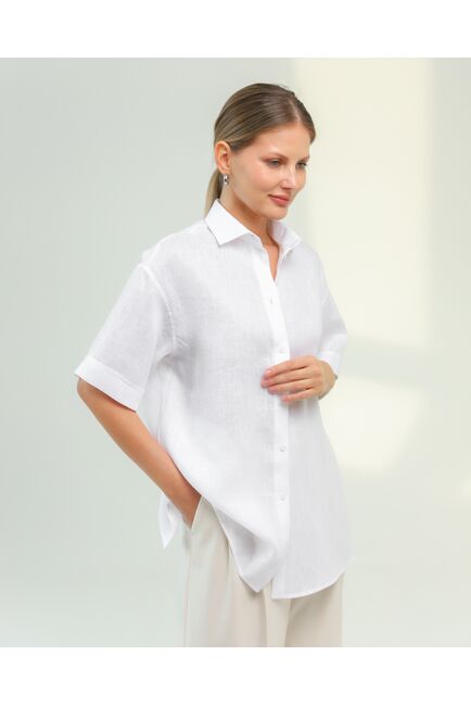 Женская рубашка из льна белая-8811 от byME 