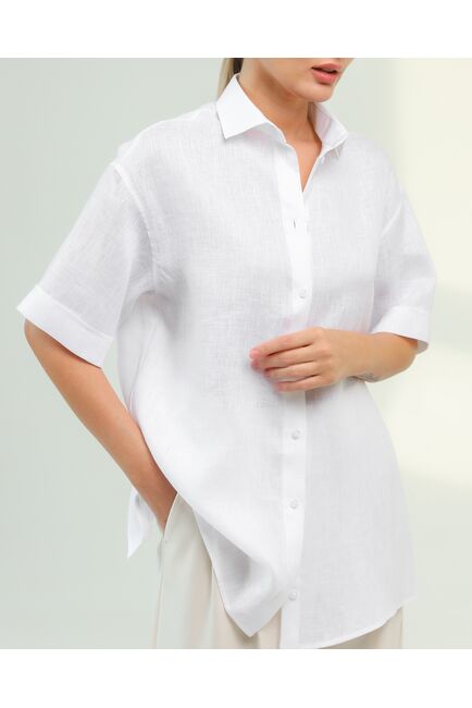 Женская рубашка из льна белая-8811 от byME 