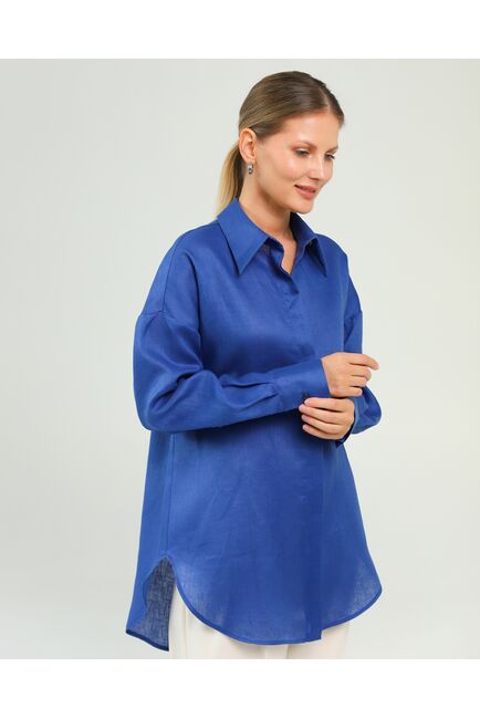 Женская рубашка из льна синяя-8812 от byME 