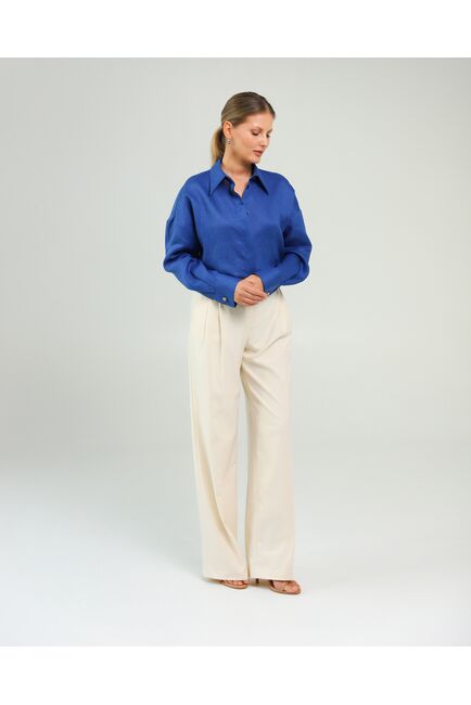 Женская рубашка из льна синяя-8812 от byME 