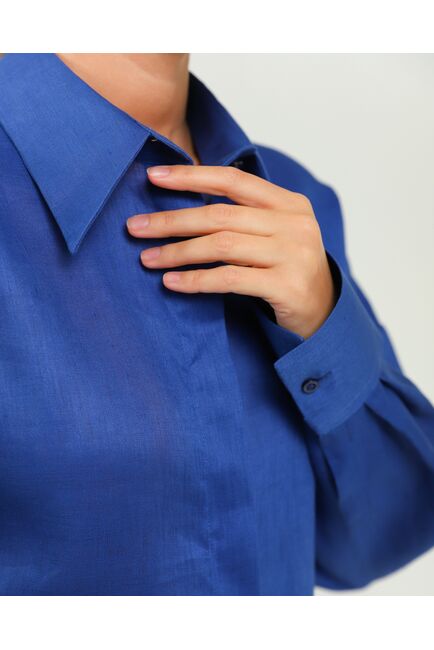 Женская рубашка из льна синяя-8812 от byME 