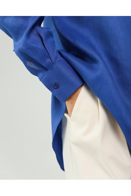 Женская рубашка из льна синяя-8812 от byME 