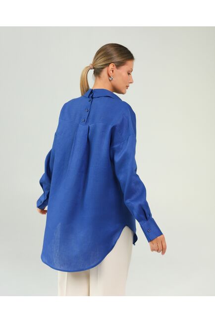 Женская рубашка из льна синяя-8812 от byME 