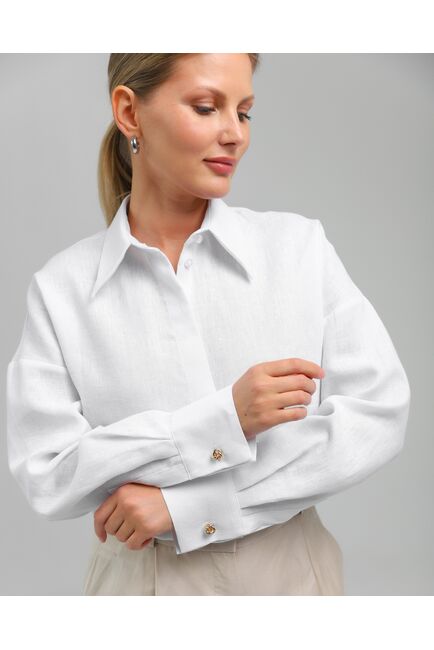 Женская рубашка из льна белая-8813 от byME 