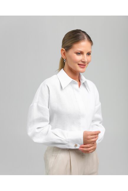 Женская рубашка из льна белая-8813 от byME 