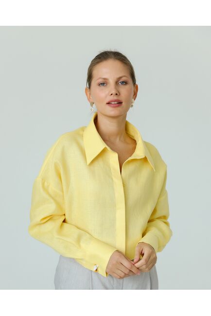 Женская рубашка из льна желтая-8814 от byME 