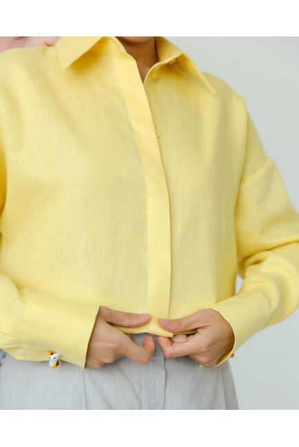 Женская рубашка из льна желтая-8814 от byME 