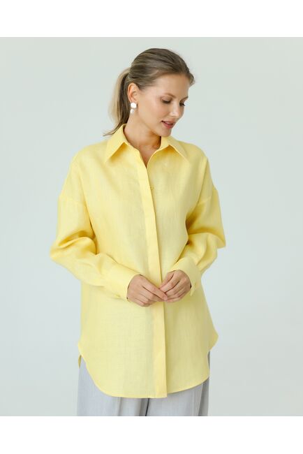 Женская рубашка из льна желтая-8814 от byME 