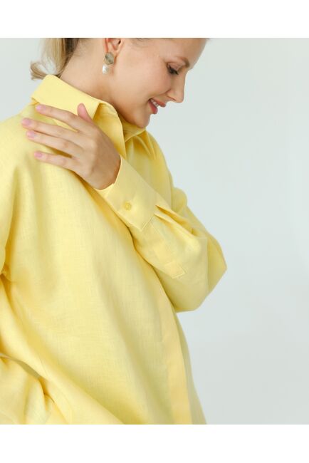 Женская рубашка из льна желтая-8814 от byME 