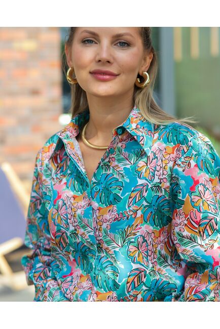 Женская рубашка из хлопка с тропическим принтом  8853 от byME 