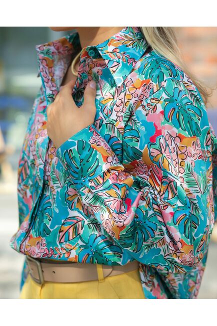 Женская рубашка из хлопка с тропическим принтом  8853 от byME 