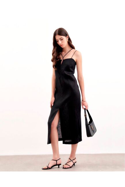 Льняное платье-сарафан черное от LW 