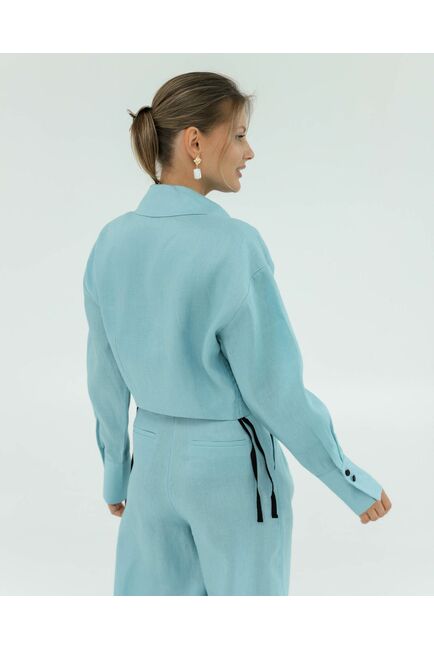 Женская укороченная рубашка голубая изо льна-105052 от LW 