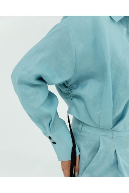 Женская укороченная рубашка голубая изо льна-105052 от LW 