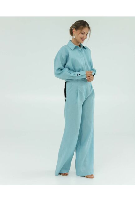 Женские брюки голубые изо льна-135043 от LW 