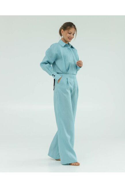 Женские брюки голубые изо льна-135043 от LW 