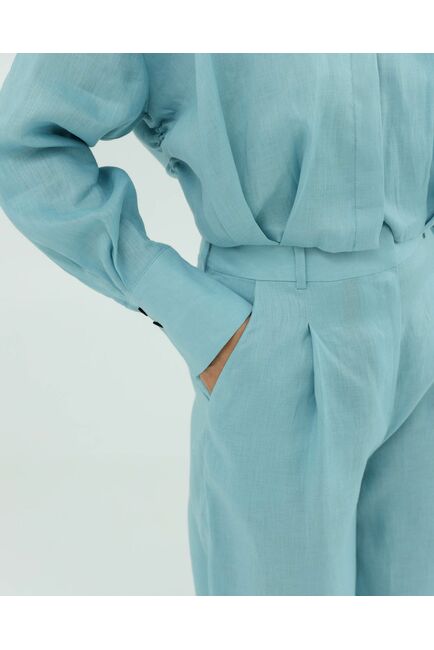 Женские брюки голубые изо льна-135043 от LW 