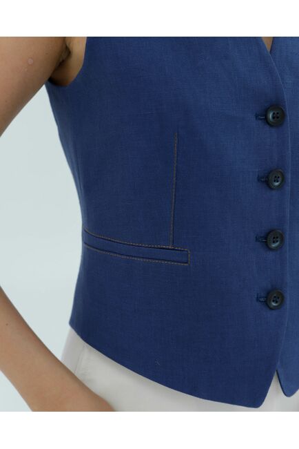 Жилет женский тёмно-синий изо льна-155003 от LW 