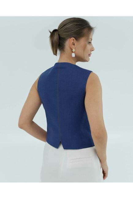 Жилет женский тёмно-синий изо льна-155003 от LW 