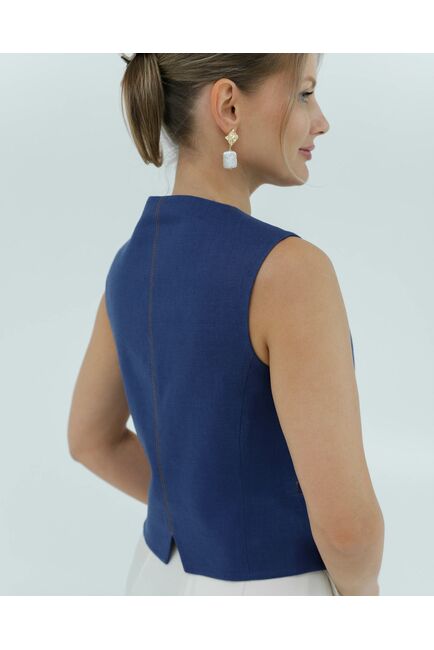 Жилет женский тёмно-синий изо льна-155003 от LW 