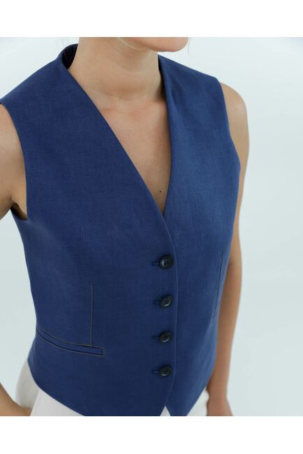 Жилет женский тёмно-синий изо льна-155003 от LW 