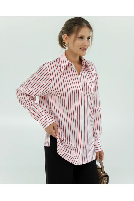 Женская рубашка с универсальным манжетом белая в красную полоску - 8422 от byME 