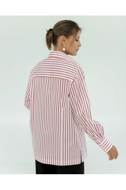 Женская рубашка с универсальным манжетом белая в красную полоску - 8422 от byME 