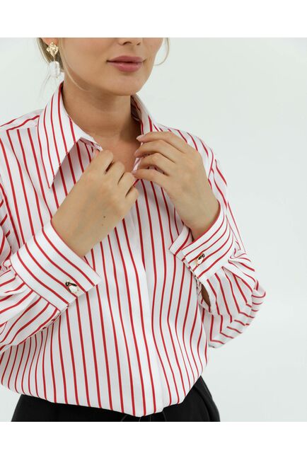 Женская рубашка с универсальным манжетом белая в красную полоску - 8422 от byME 