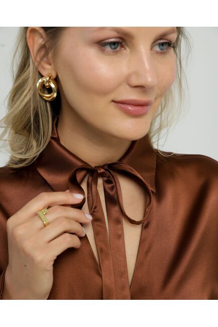 Женская рубашка из шёлка в шоколадном цвете 8819 от byME 