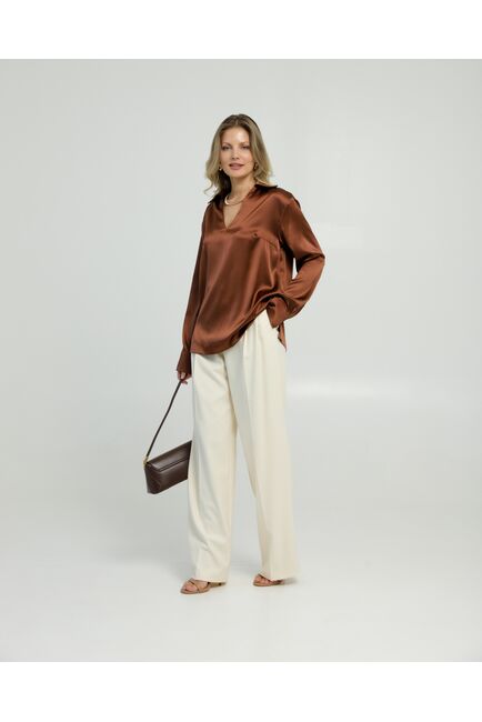 Женская рубашка из шёлка в шоколадном цвете 8819 от byME 