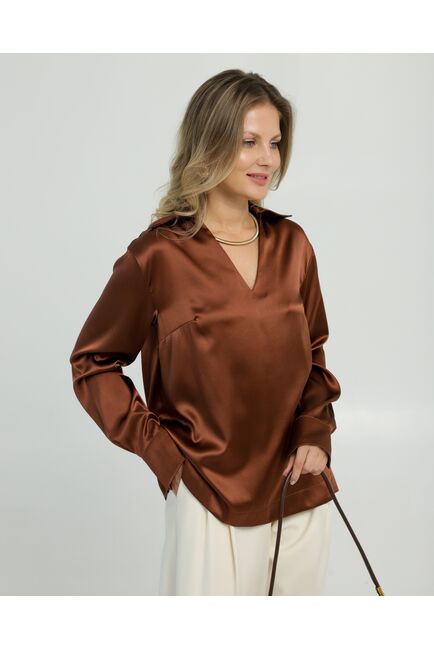 Женская рубашка из шёлка в шоколадном цвете 8819 от byME 