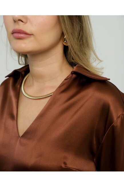 Женская рубашка из шёлка в шоколадном цвете 8819 от byME 