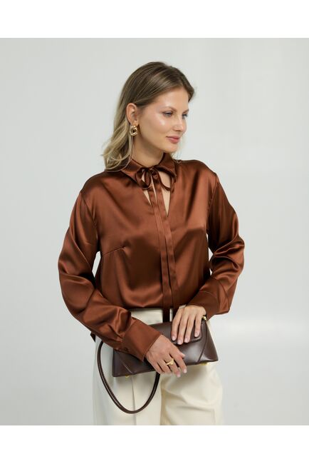 Женская рубашка из шёлка в шоколадном цвете 8819 от byME 