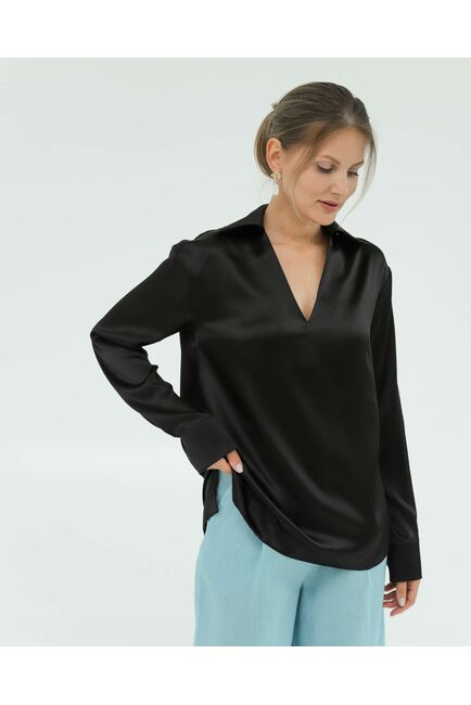 Женская рубашка из шёлка в чёрном цвете 8822 от byME 