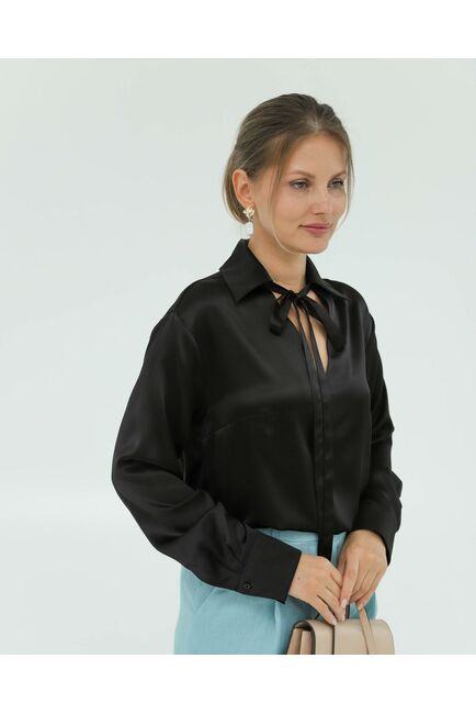 Женская рубашка из шёлка в чёрном цвете 8822 от byME 