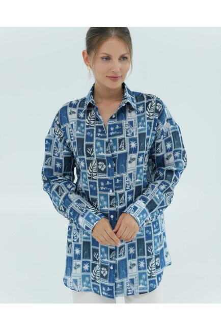 Женская рубашка из крапивы синие тропики 8828 от byME 