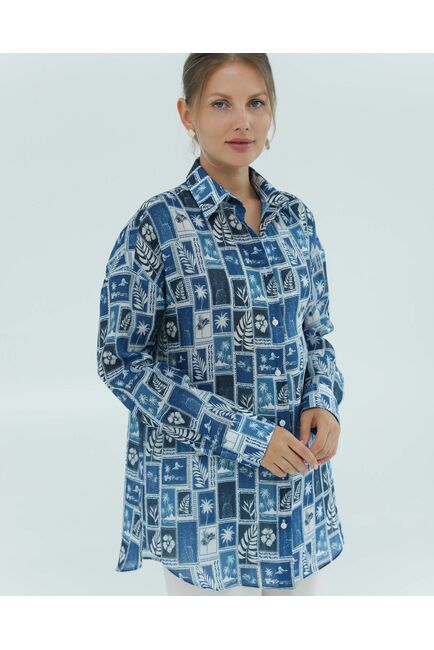 Женская рубашка из крапивы синие тропики 8828 от byME 