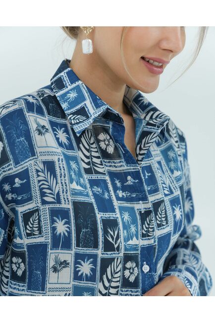 Женская рубашка из крапивы синие тропики 8828 от byME 