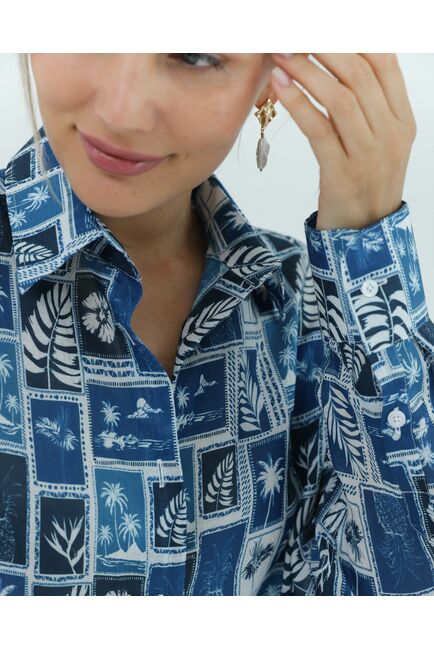 Женская рубашка из крапивы синие тропики 8828 от byME 