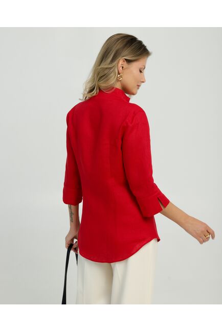 Женская рубашка воротник стойка удлиненная рукав 3/4 изо льна 8831 от byME 