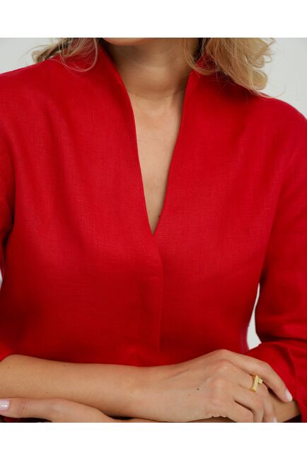 Женская рубашка воротник стойка удлиненная рукав 3/4 изо льна 8831 от byME 