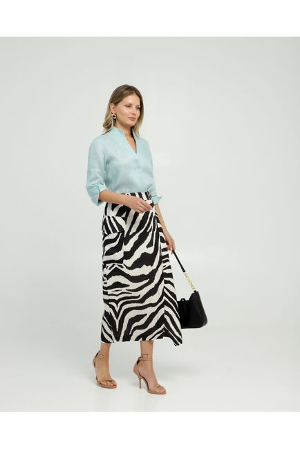 Женская рубашка воротник стойка изо льна мятного цвета удлиненная рукав 3/4 - 8832 от byME 