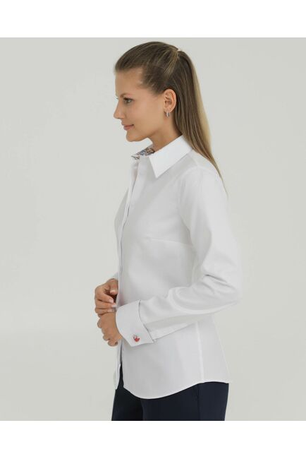 Женская рубашка из хлопка под запонки белая с отделкой  деревья 8839 от byME 