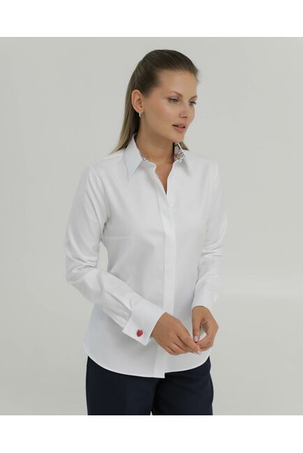 Женская рубашка из хлопка под запонки белая с отделкой  деревья 8839 от byME 