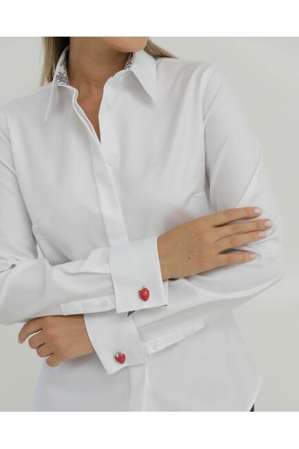 Женская рубашка из хлопка под запонки белая с отделкой  деревья 8839 от byME 