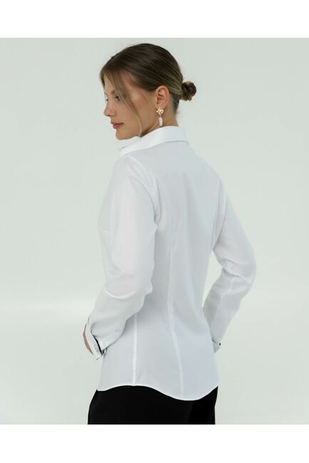 Женская рубашка из хлопка под запонки белая с отделкой геометрический узор 8841 от byME 