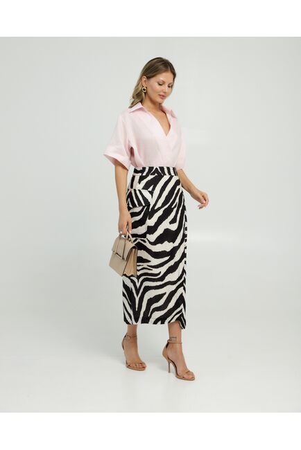 Женска рубашка на запах изо льна розовая 8844 от byME 