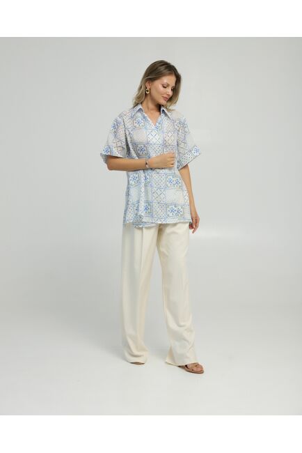 Женская рубашка на запах из крапивы принт испанская плитка 8847 от byME 