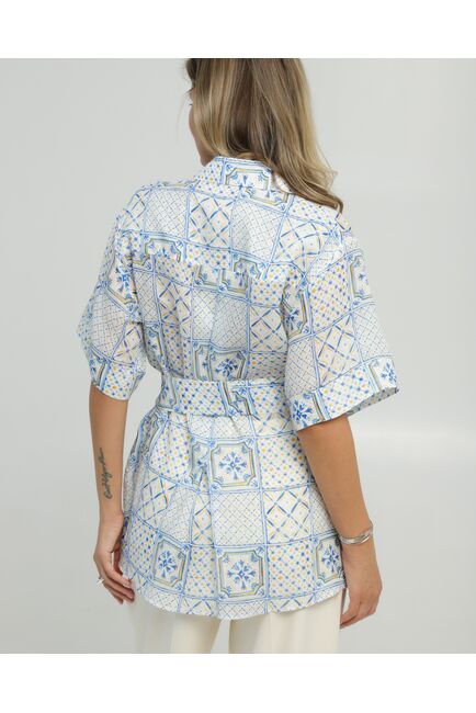 Женская рубашка на запах из крапивы принт испанская плитка 8847 от byME 