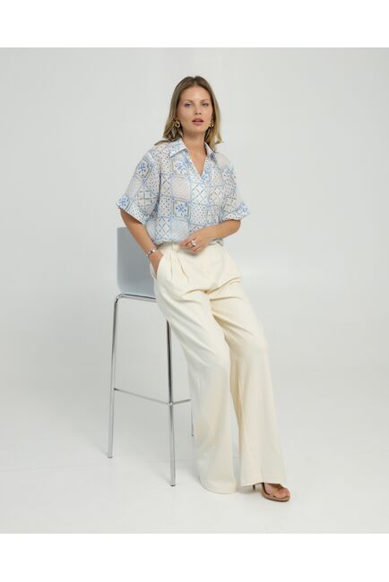 Женская рубашка на запах из крапивы принт испанская плитка 8847 от byME 